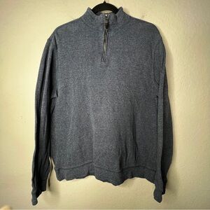 Tasso Elba Mens Quarter Zip Large Heathered Blue Cotton